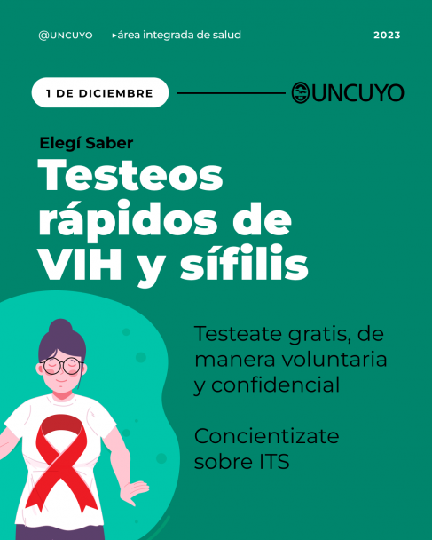 imagen Viernes 1° de diciembre con testeos rápidos y gratuitos de VIH y sífilis en UNCUYO