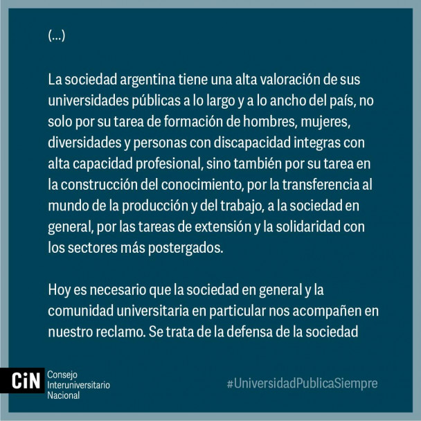 imagen La UNCUYO invita a defender la educación, la ciencia y el sistema universitario argentino